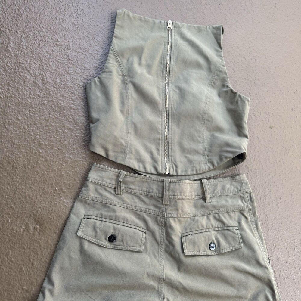 WAYF Green Two-piece Set Cropped Vest W back Zip & Wide-leg Oversized Pants Sz S - Picture 14 of 16
